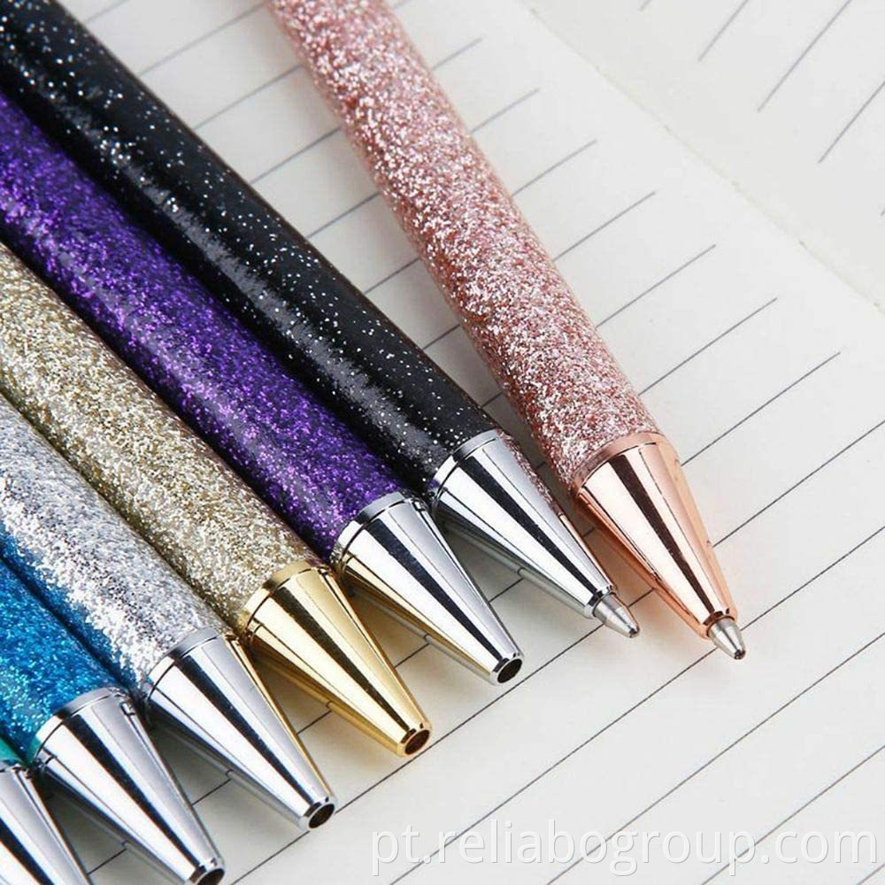 Luxo promocional de metal glitter ballpoint canetas retrátil caneta de esferográfica metálica metálica